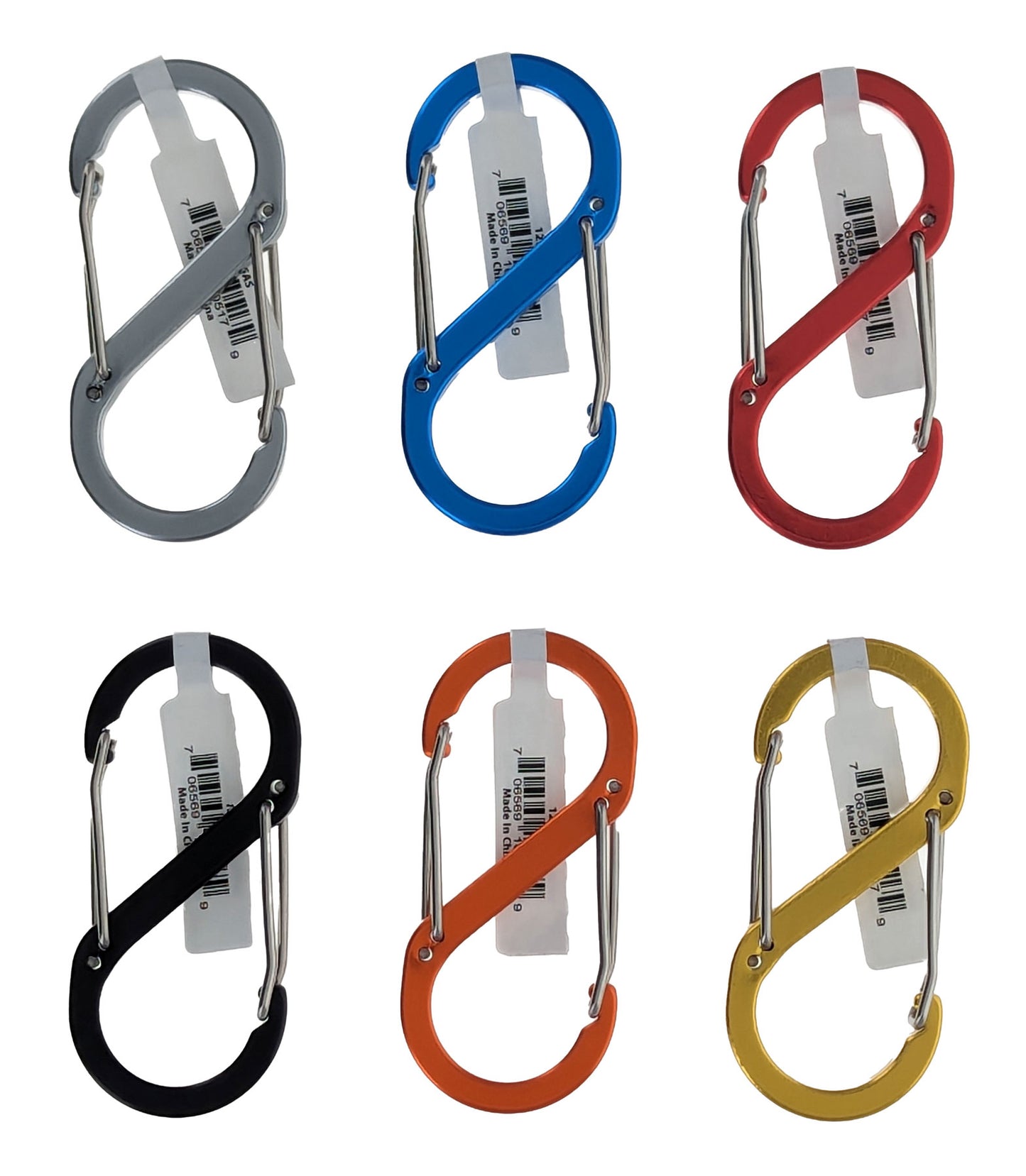 60-Piece Display of Aluminum "S" Carabiners with Dual Clips - Assorted Colors