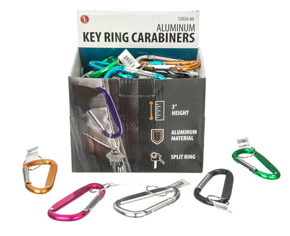 60-Piece Display of Aluminum Keyring Carabiners - Assorted colors