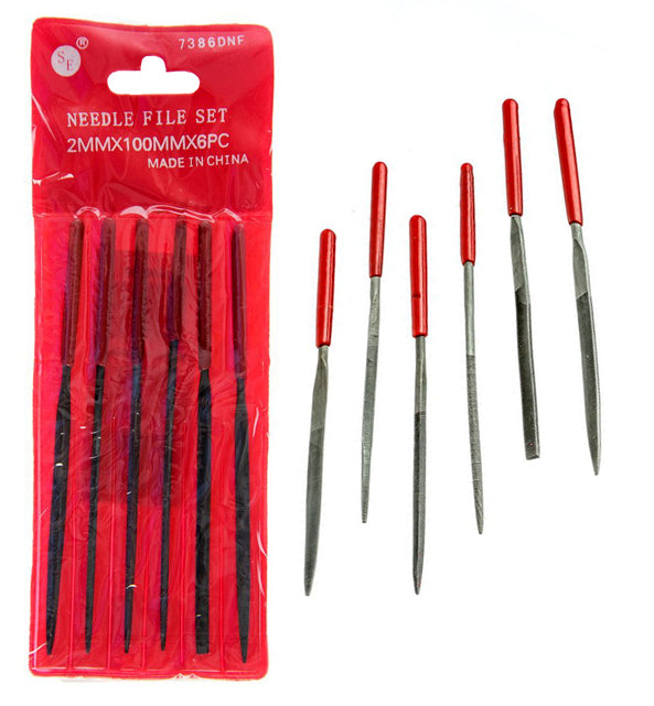 6-piece Fine Cut Needle File Set with Dipped Handle (2MM X 100MM)