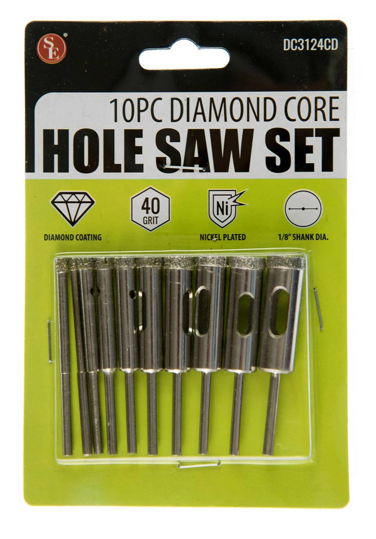 10-piece Diamond Core Hole Saw set with Class 3 Diamond Coat