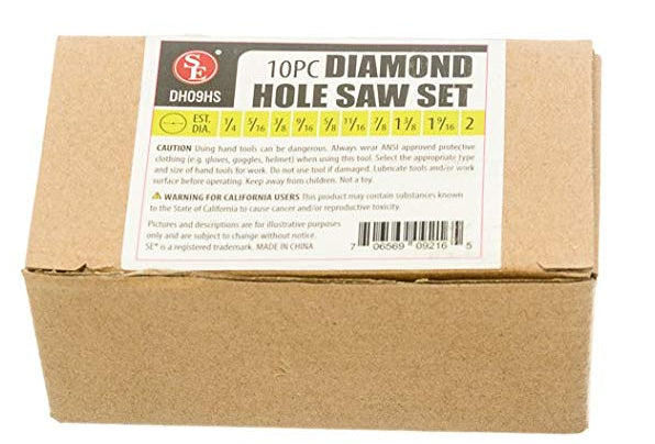 10-piece Diamond Core Hole Saw set with Class 3 Diamond Coat