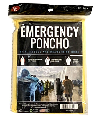 30-Piece Display of Water-Resistant Emergency Poncho with Hood Attached & Full Sleeve - 61" x 69"