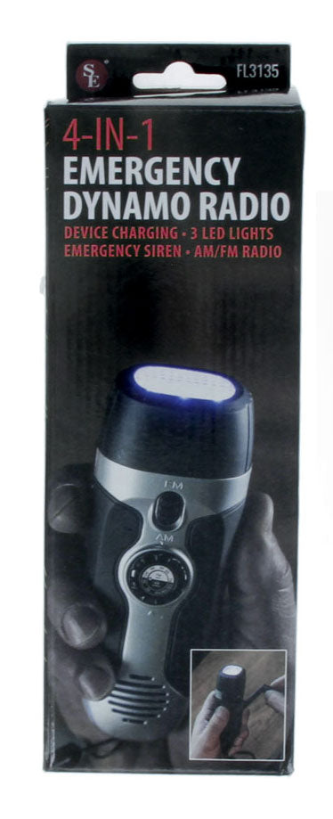 15-piece display of 5.5" 4-IN-1 Emergency Dynamo AM/FM Radios with Phone Charger and Lanyard