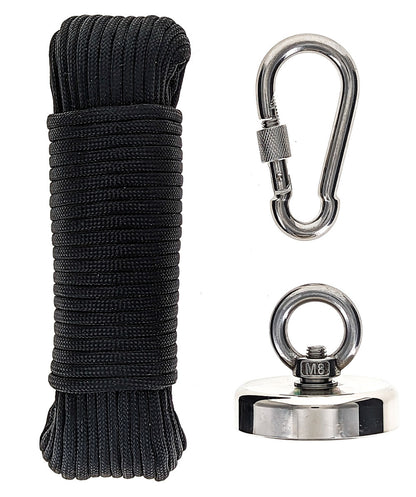 400 LB Pull Strength Magnet Fishing kit with 60'/500 Lb Paracord and 304 Stainless Steel Snap Hook