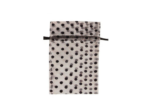 Bag & Pouch - Drawstring  -  White With Black Polka Dot