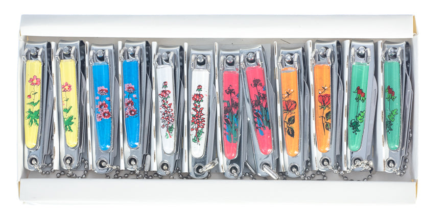 12-piece display of 5-1 Nail Clipper, Assorted Design with Ball Keychain