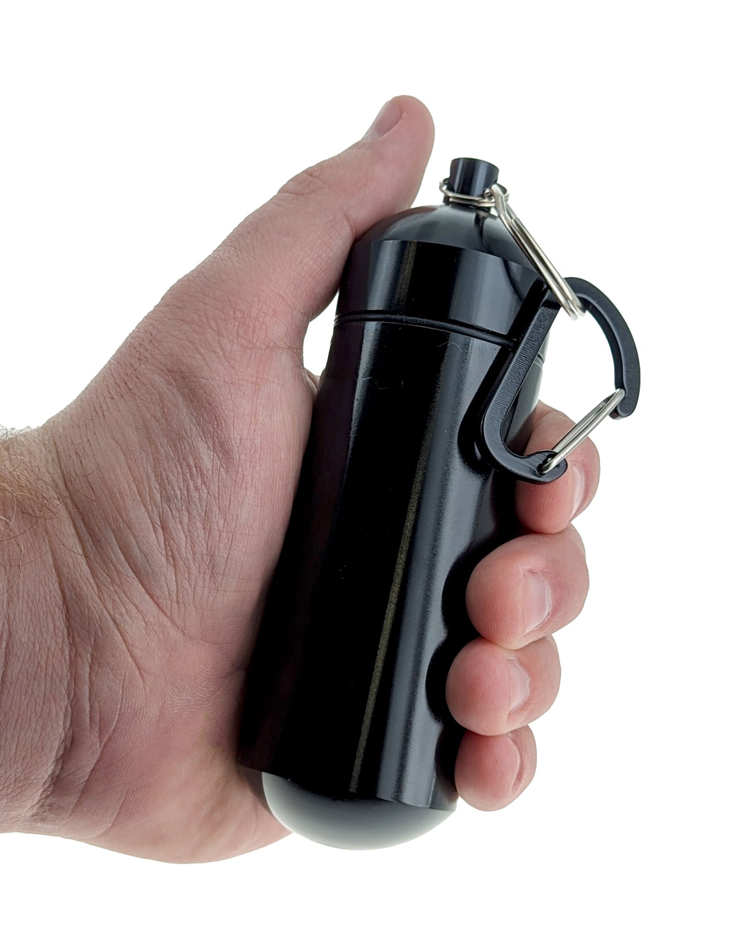 5" Waterproof Black Jumbo Aluminum Container /Capsule with Carabiner (5" L X 1.1/2" D)