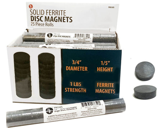 500-piece display of 3/4"/1LB SOLID Ferrite Disc Magnets