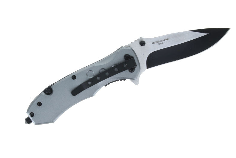 4.5" Spring Assisted Matt with Wood Insert Handle Pocket Knife, Clip & Window Breaker